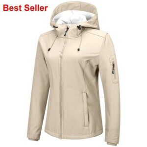 Fleece Lined Softshell Jacket Waterproof Windbreaker Hooded Lightweight